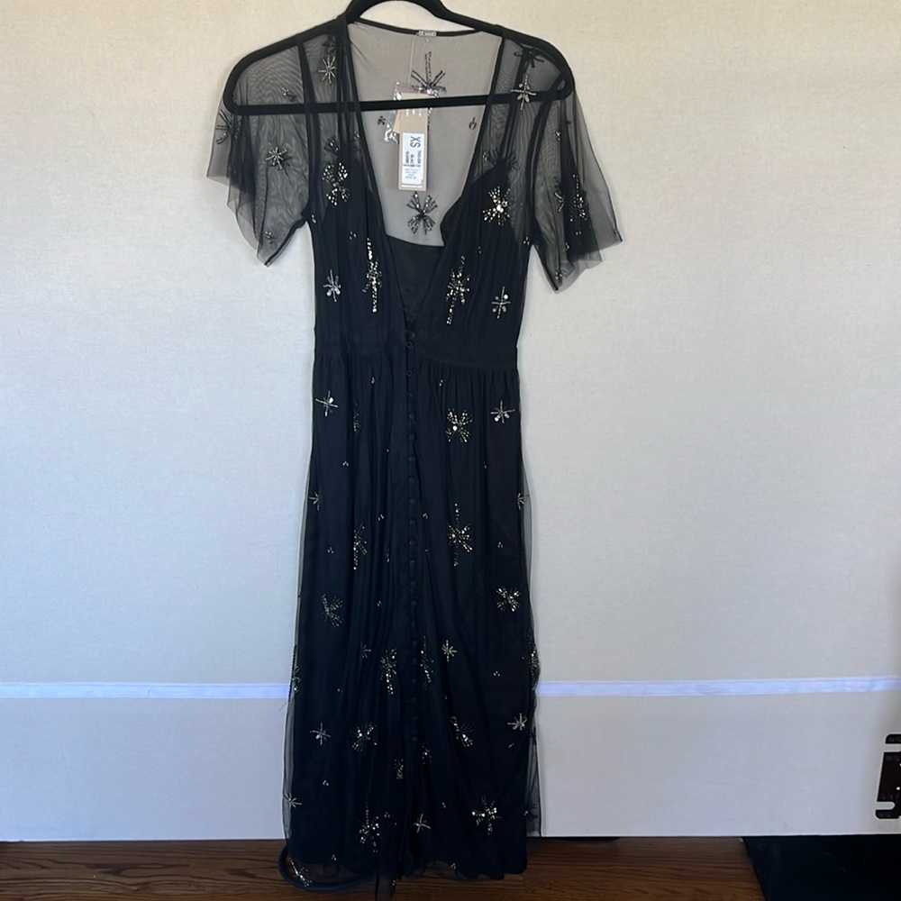 Chan Luu short sleeve long black dress with stitched stars